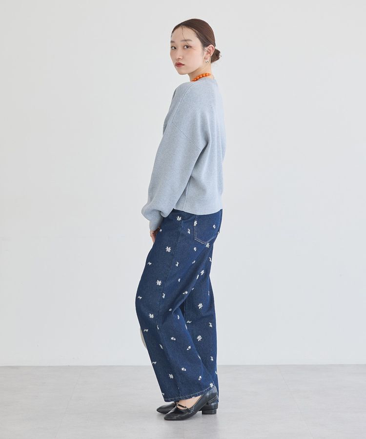 earth music&ecology「刺繍ワイドデニムパンツ」|デニム|