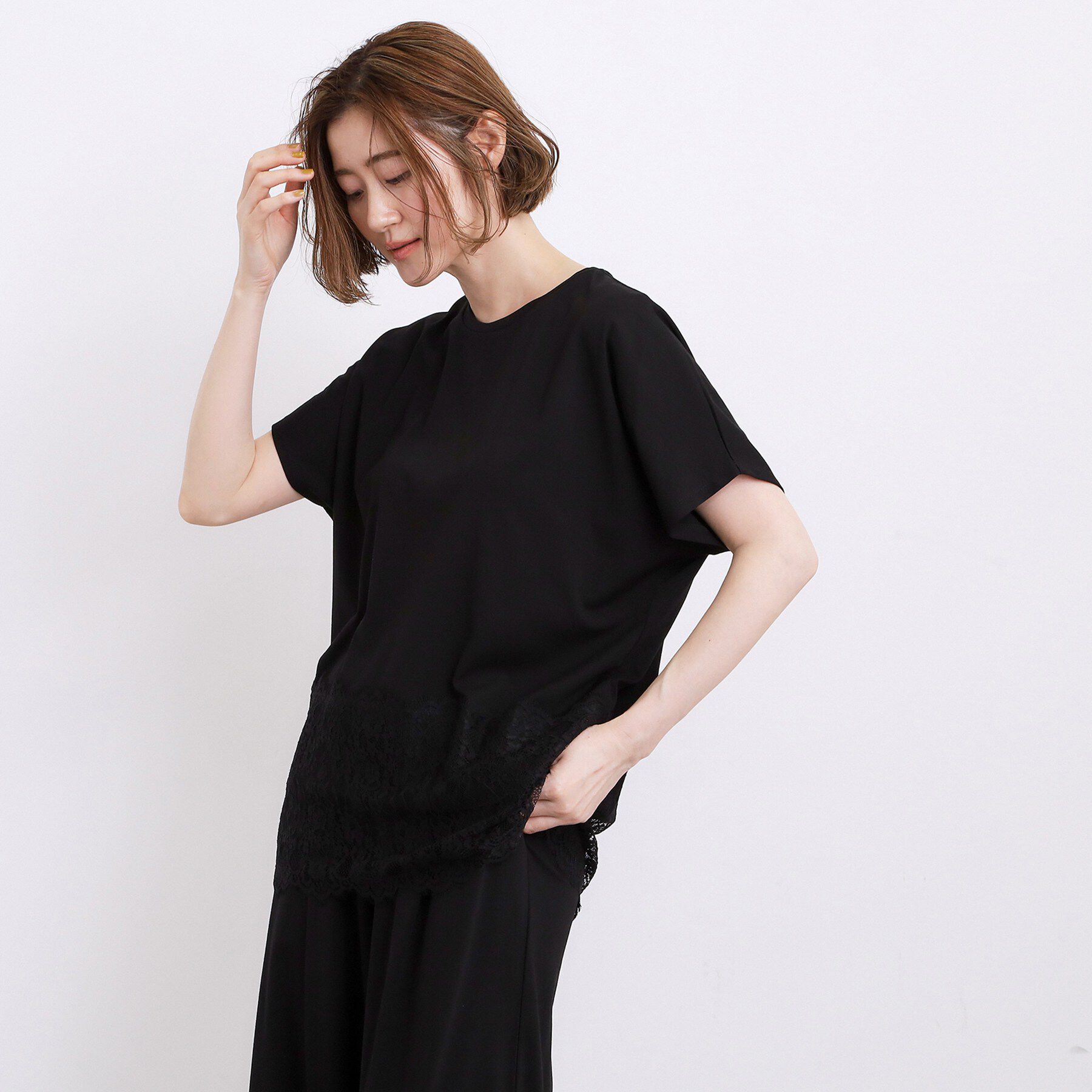 grove「【持続冷感/SET UP可】ひんやりポンチシリーズ／裾レースドルマンカットソー」|Tシャツ・カットソー|
