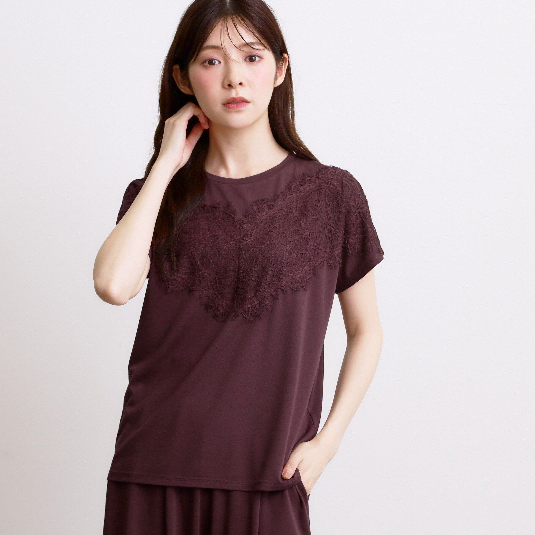 grove「【持続冷感/SET UP可】ひんやりポンチシリーズ／フロントレースドルマンカットソー」|Tシャツ・カットソー|