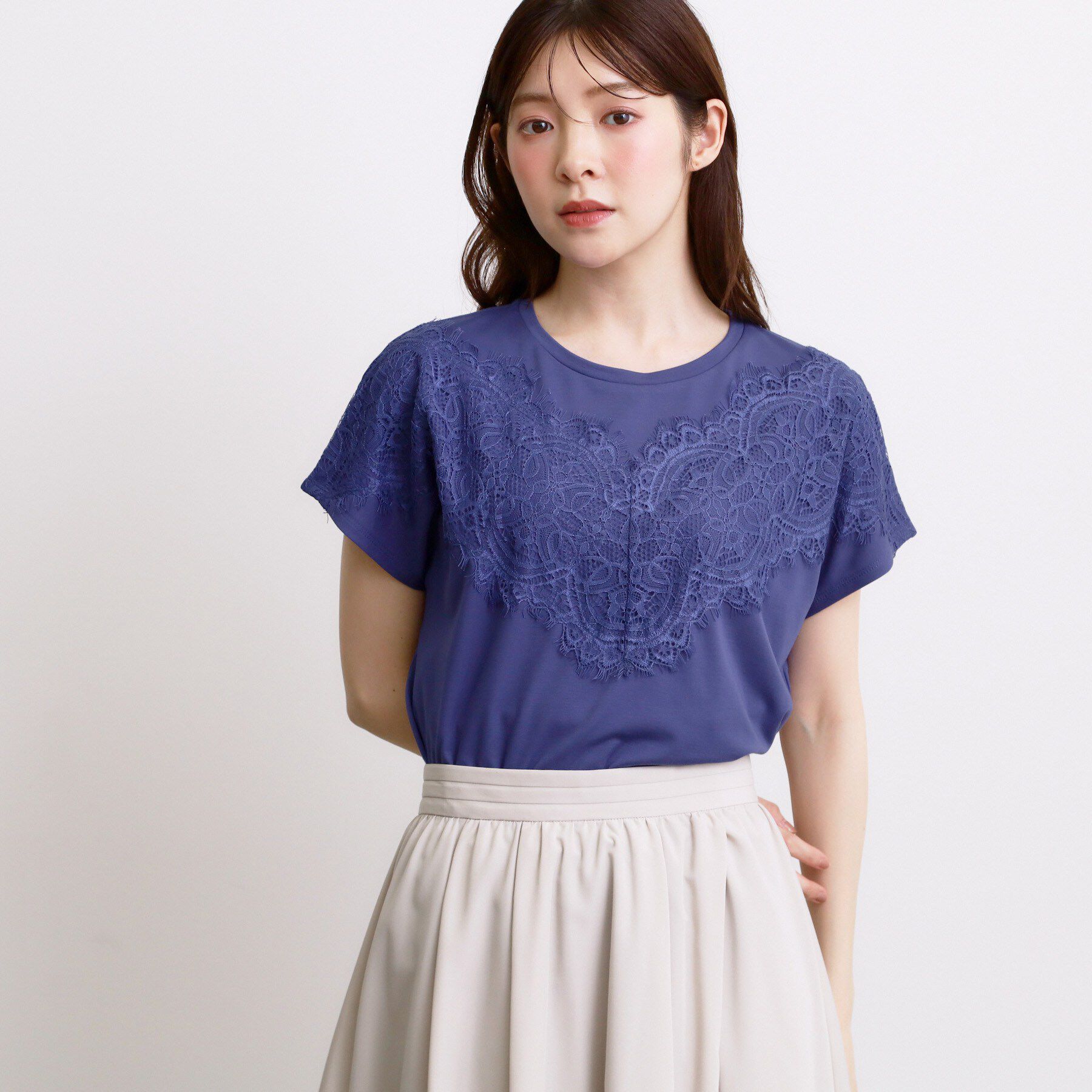 grove「【持続冷感/SET UP可】ひんやりポンチシリーズ／フロントレースドルマンカットソー」|Tシャツ・カットソー|パープル(082)