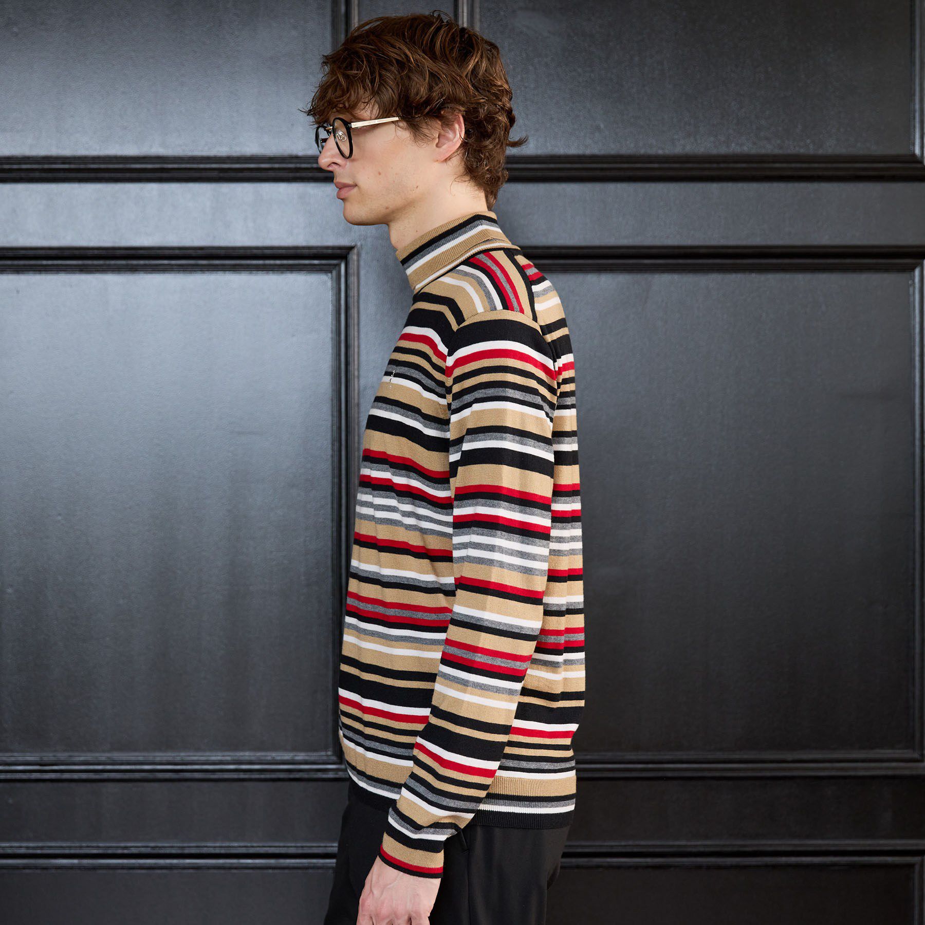TAKEO KIKUCHI「【BOWLER HAT LABEL】日本製マルチボーダータートルニット」|ニット・セーター|