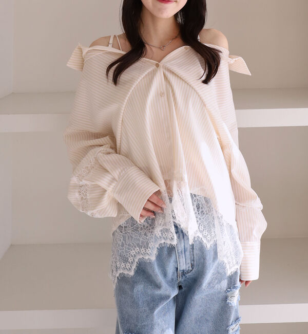 archives「レースコンビ２ｗａｙオフショルシャツ」|シャツ・ブラウス|BEIGE