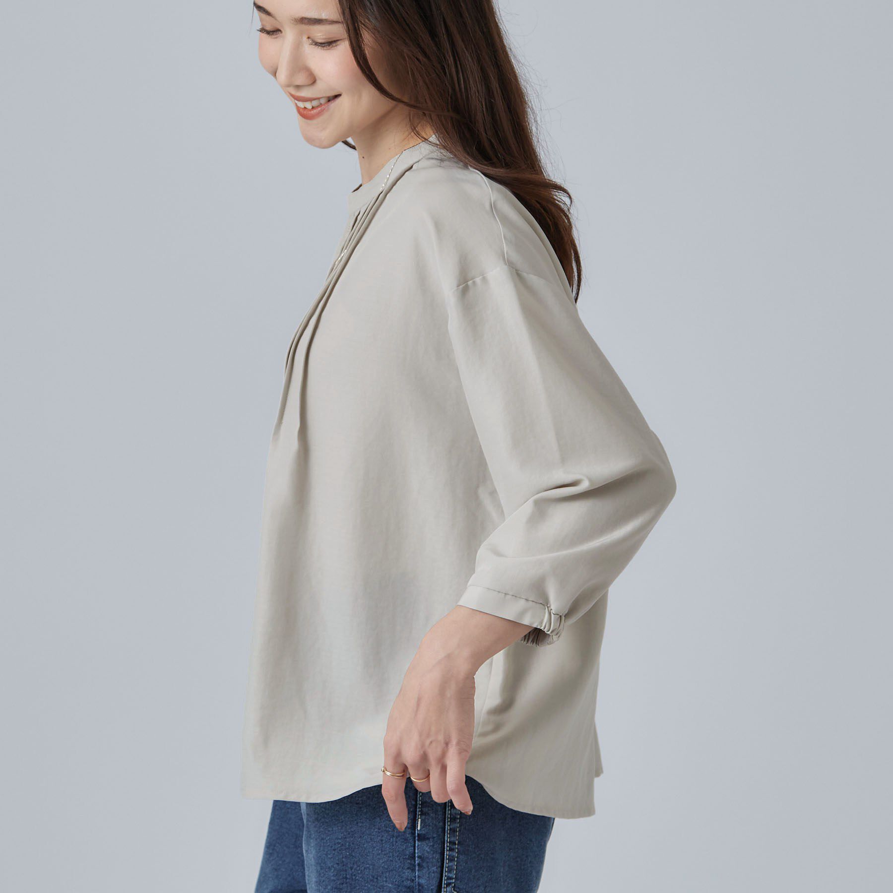 SHOO･LA･RUE「【S-LL/洗濯機可】1枚で華やかに フロントレース7分袖ブラウス」|シャツ・ブラウス|