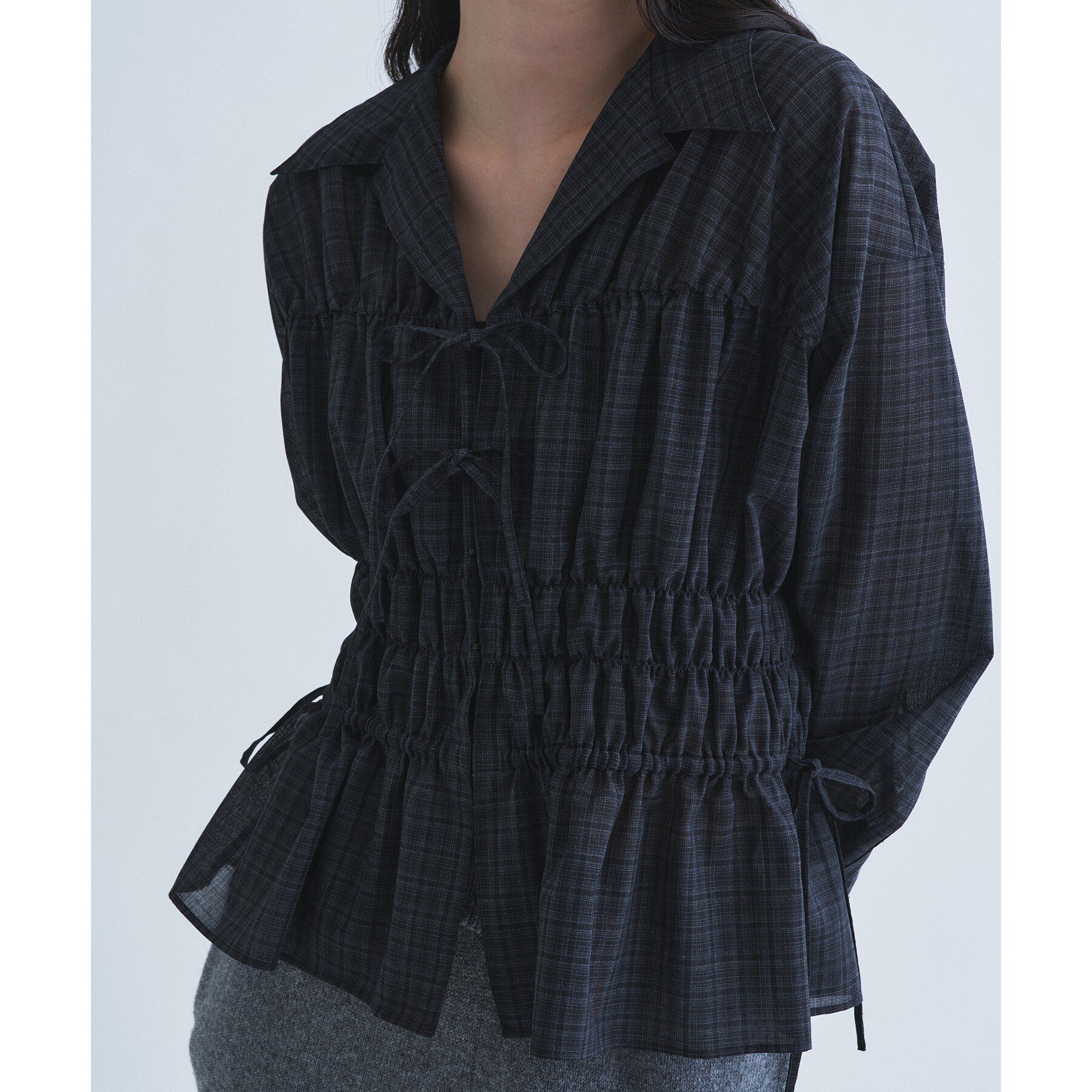 CODE A「light shirred check blouse」|シャツ・ブラウス|