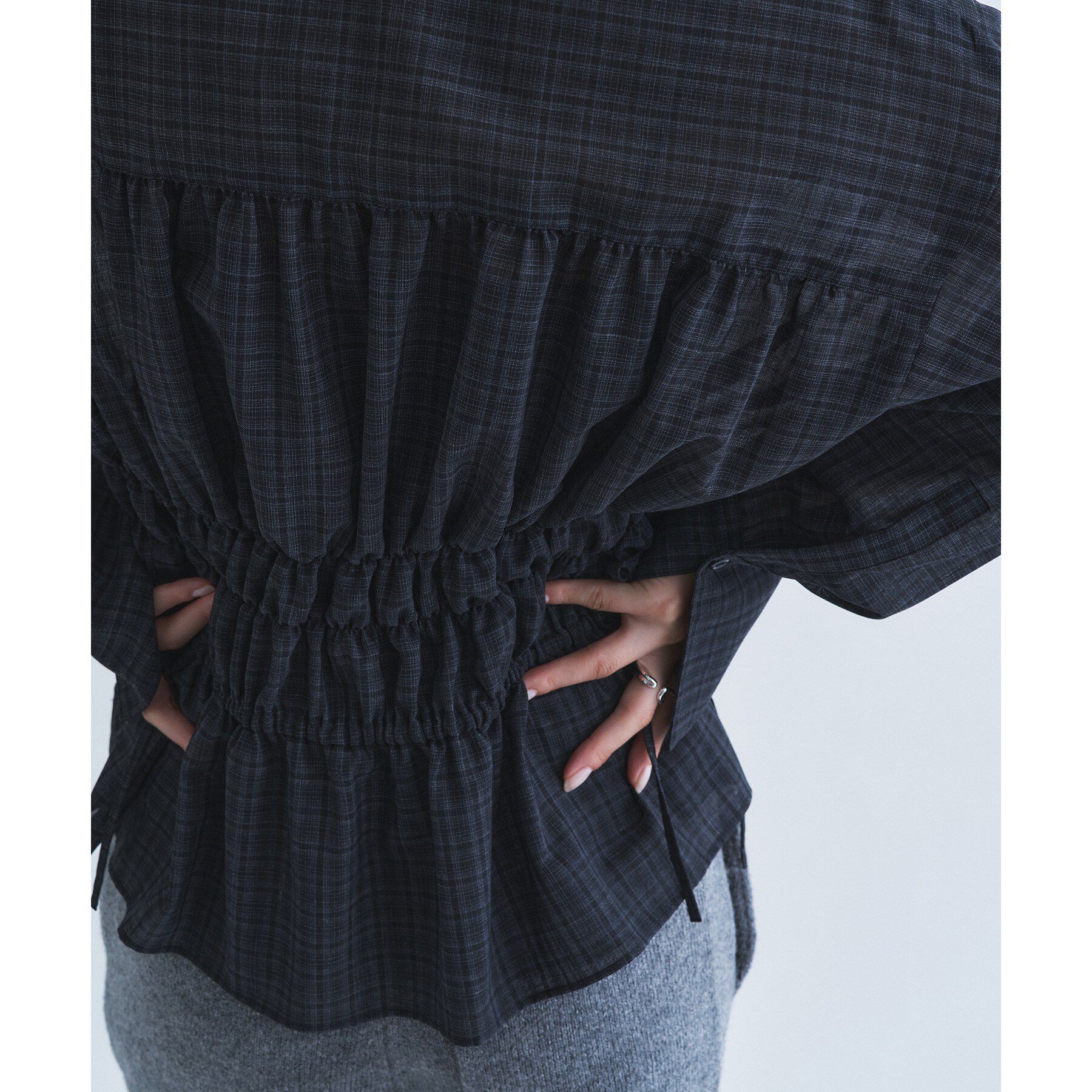 CODE A「light shirred check blouse」|シャツ・ブラウス|