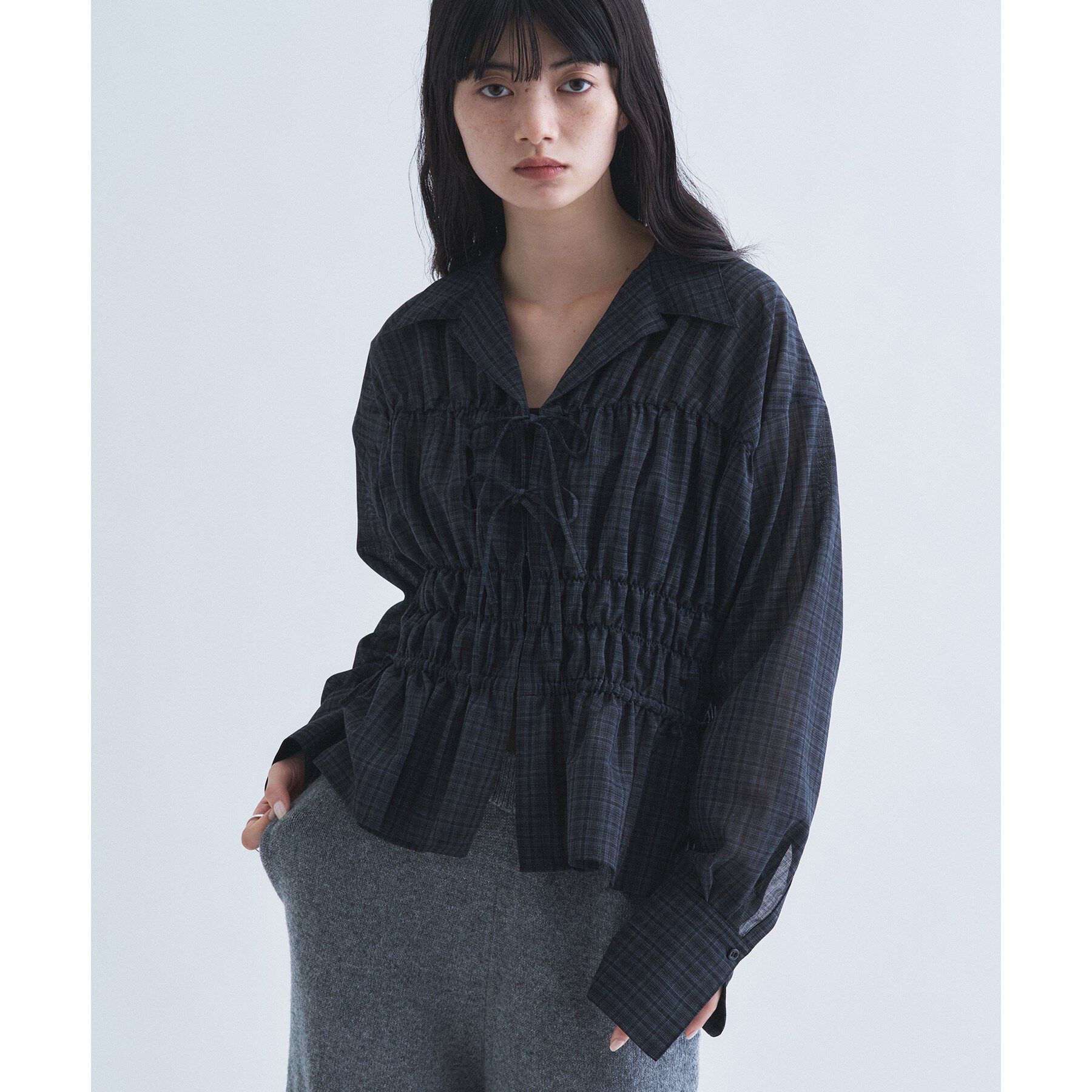 CODE A「light shirred check blouse」|シャツ・ブラウス|