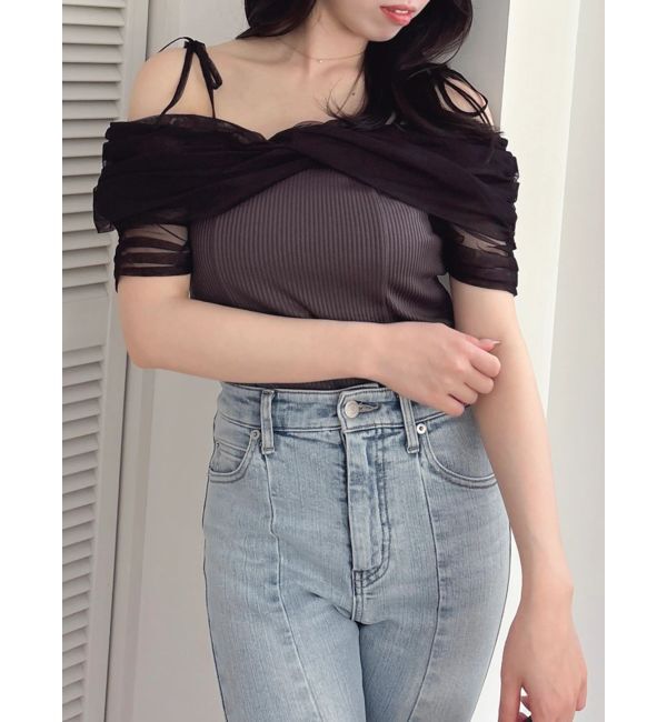 dazzlin「シアーツイストギャザートップス」|Tシャツ・カットソー|チャコールグレー