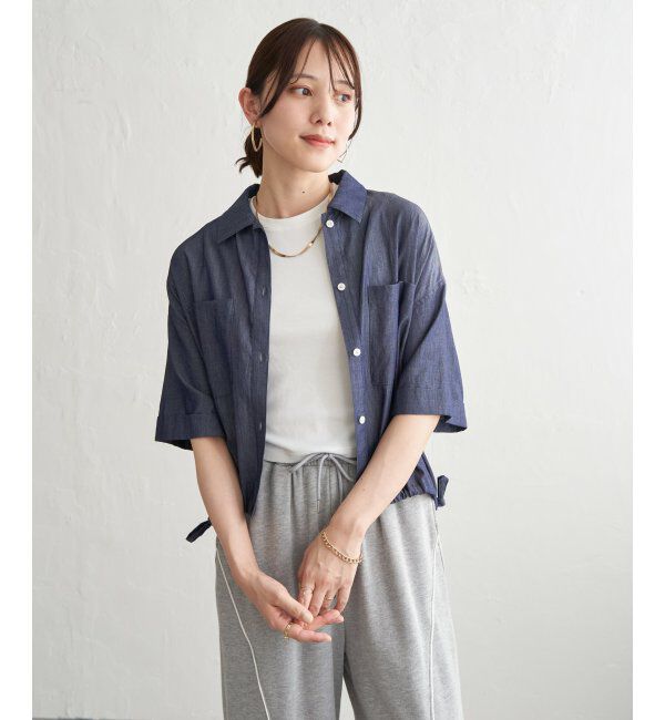 ikka「【雑誌InRed6月号掲載】冷感／デニム裾ドロストシャツ」|シャツ・ブラウス|