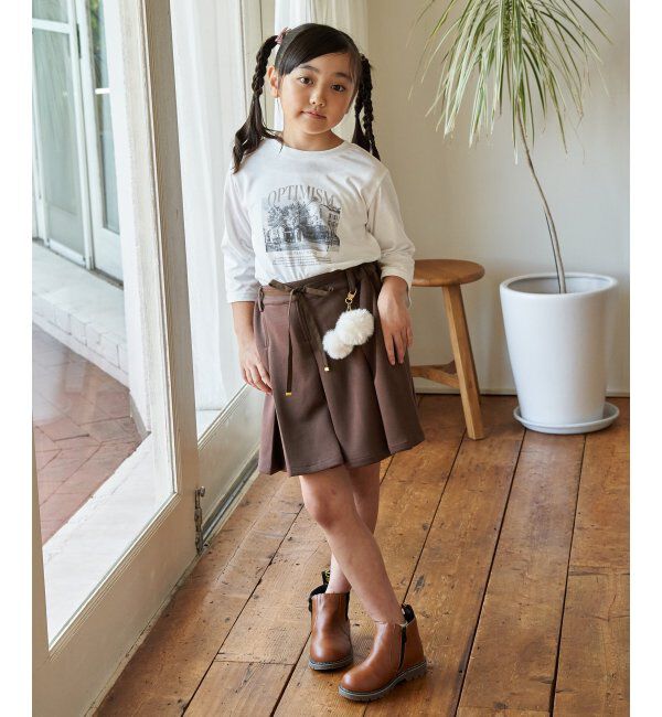 ikka kids「ポンポン付きダンボールキュロット（120~160cm）」|スカート|