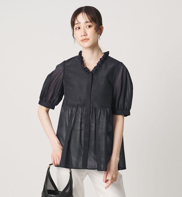 UNITED ARROWS「LINEAESSE Vネック パフブラウス ‐ウォッシャブル‐」|シャツ・ブラウス|
