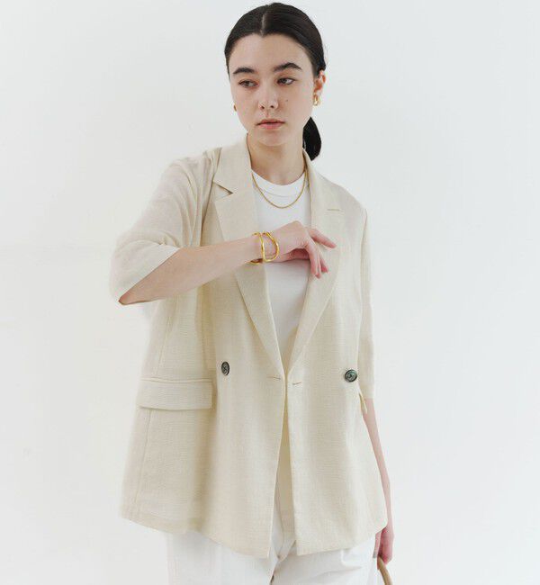 UNITED ARROWS green label relaxing「【結論シリーズ】シアーエアミドルスリーブジャケット マシンウォッシャブル 接触冷感 通気性」|テーラードジャケット|NATURAL