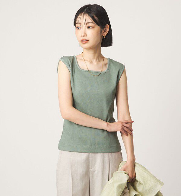 UNITED ARROWS green label relaxing「ブライトリブ デコルテ フレンチスリーブ プルオーバー カットソー」|Tシャツ・カットソー|LIME