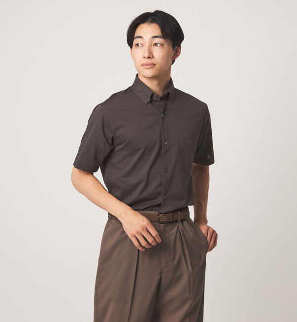 UNITED ARROWS green label relaxing「エブリット TC ジャージー スタンダード スナップ ボタンダウン ショートスリーブ シャツ -イージーアイロ」|シャツ・ブラウス|DK.BROWN