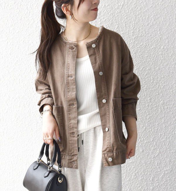 SHIPS any「ノーカラー デニム ブルゾン［SHIPS any DENIM］」|デニムジャケット|