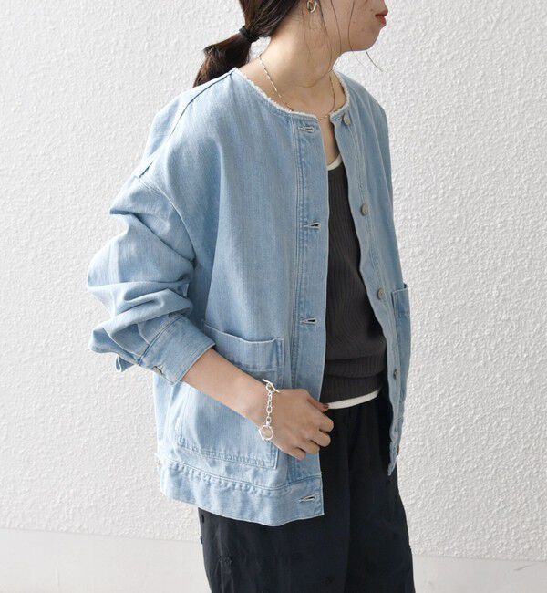 SHIPS any「ノーカラー デニム ブルゾン［SHIPS any DENIM］」|デニムジャケット|