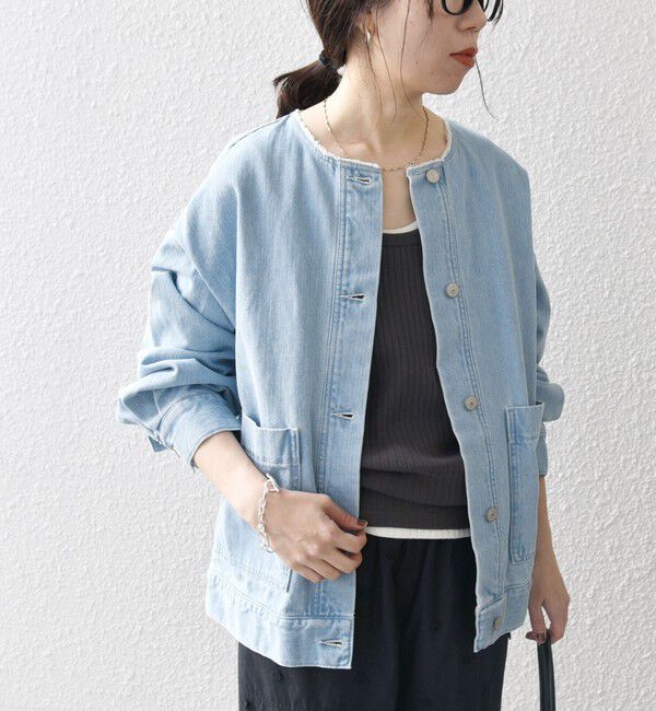 SHIPS any「ノーカラー デニム ブルゾン［SHIPS any DENIM］」|デニムジャケット|