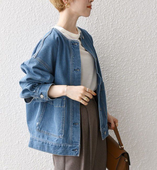 SHIPS any「ノーカラー デニム ブルゾン［SHIPS any DENIM］」|デニムジャケット|ブルー