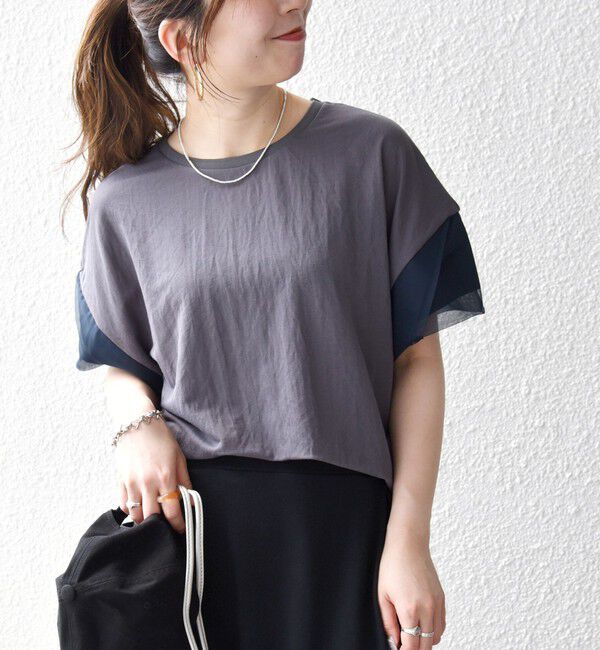 SHIPS any「SHIPS any:〈手洗い可能〉カノコ チュール コンビ ワイド TEE」|Tシャツ・カットソー|