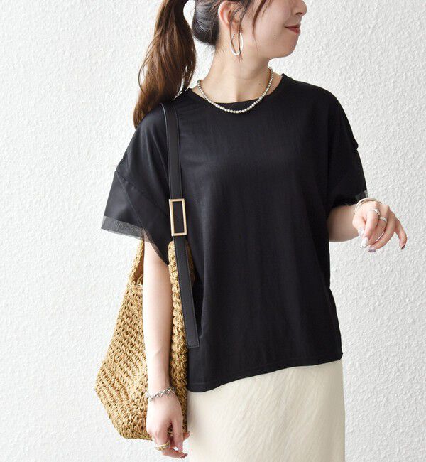 SHIPS any「SHIPS any:〈手洗い可能〉カノコ チュール コンビ ワイド TEE」|Tシャツ・カットソー|ブラック