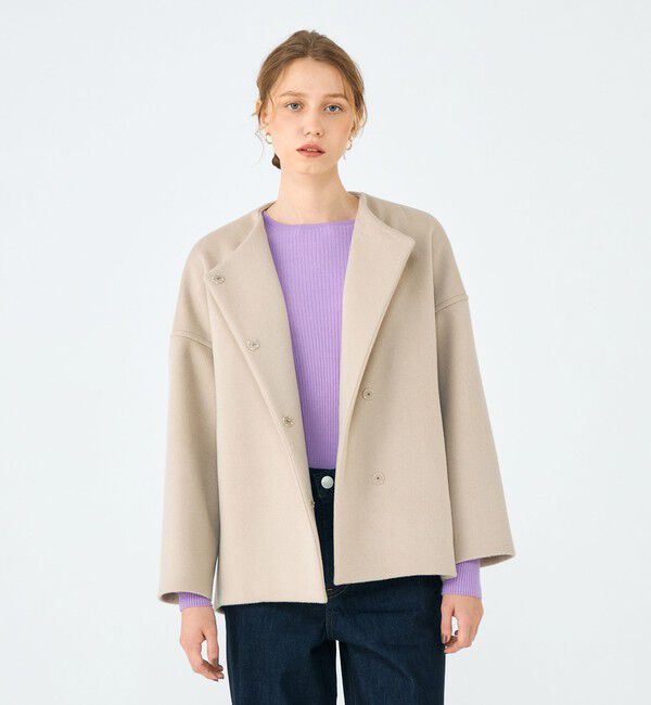 Ballsey「ウールカシミヤビーバー ショートコクーンコート」|ノーカラーコート|