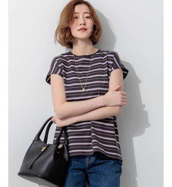 23区「マルチボーダー フレンチスリーブ カットソー」|Tシャツ・カットソー|グレー系