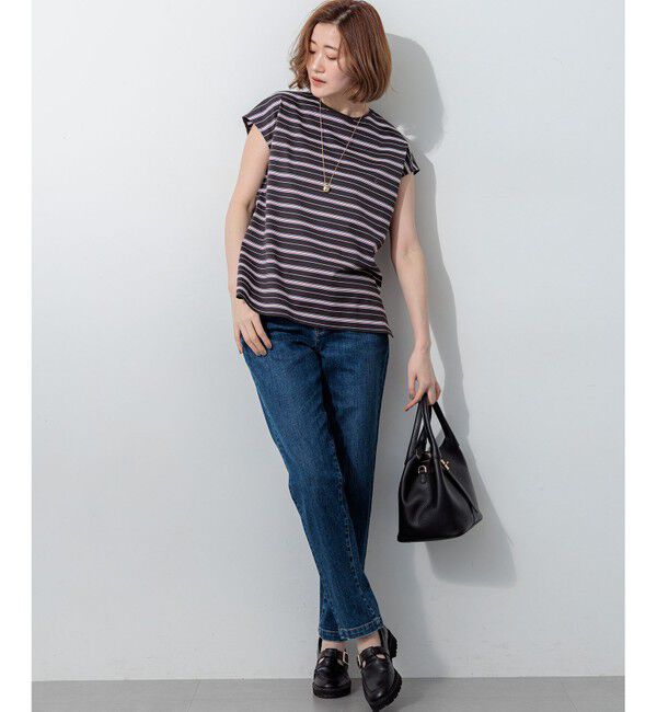 23区「マルチボーダー フレンチスリーブ カットソー」|Tシャツ・カットソー|