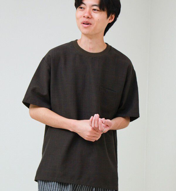 GLOSTER「【布帛ライクできれい見え】麻混サイドジップTシャツ」|Tシャツ・カットソー|