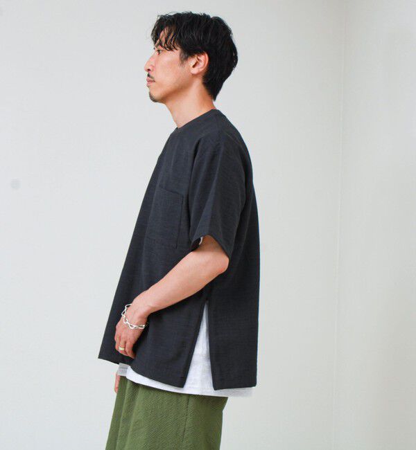 GLOSTER「【布帛ライクできれい見え】麻混サイドジップTシャツ」|Tシャツ・カットソー|