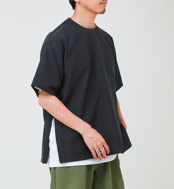 GLOSTER「【布帛ライクできれい見え】麻混サイドジップTシャツ」|Tシャツ・カットソー|
