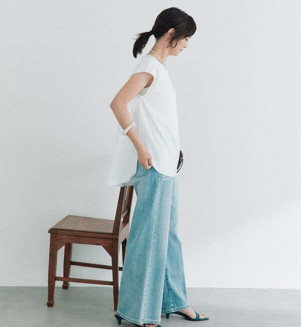  「【接触冷感/吸水速乾/紫外線防止/防シワ性】サテンコンビフレンチプルオーバー」|Tシャツ・カットソー|