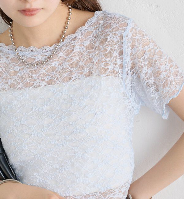  「レースメローフレンチT」|Tシャツ・カットソー|ブルー
