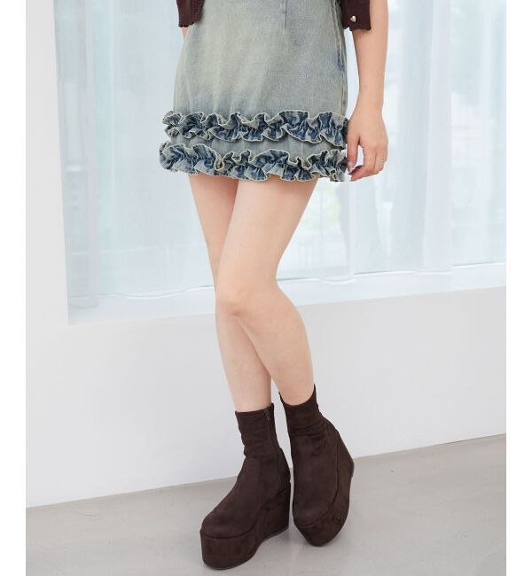  「厚底ストレッチショートブーツ」|ショートブーツ|