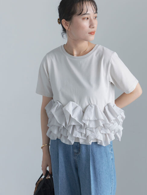 Te chichi「ナイロンフリルドッキングTシャツ」|Tシャツ・カットソー|グレー