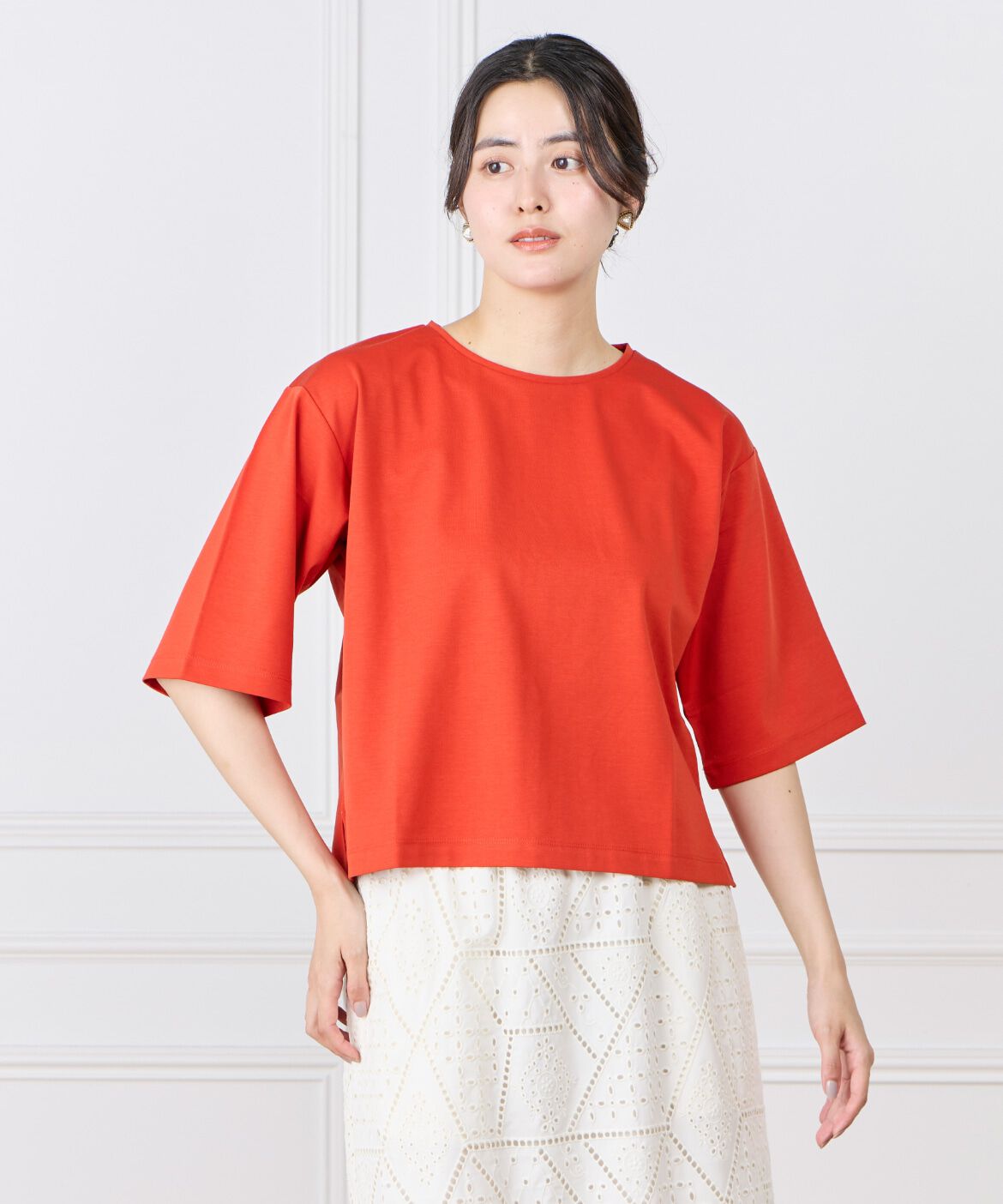 7-IDconcept.「《大きいサイズ》 5分袖Tシャツ《UVカット》《接触冷感》」|Tシャツ・カットソー|オレンジ1