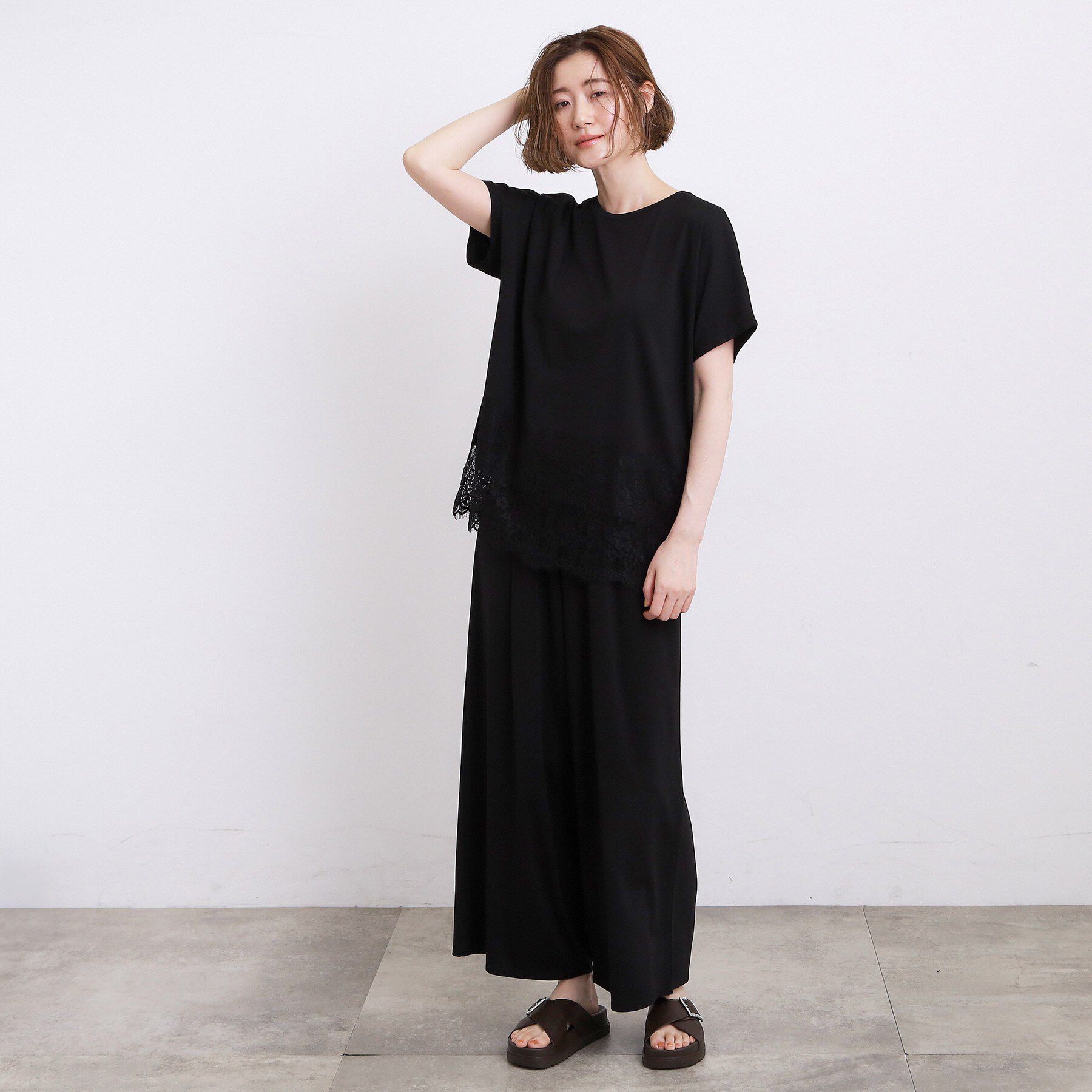 grove「【持続冷感/SET UP可】ひんやりポンチシリーズ／裾レースドルマンカットソー」|Tシャツ・カットソー|
