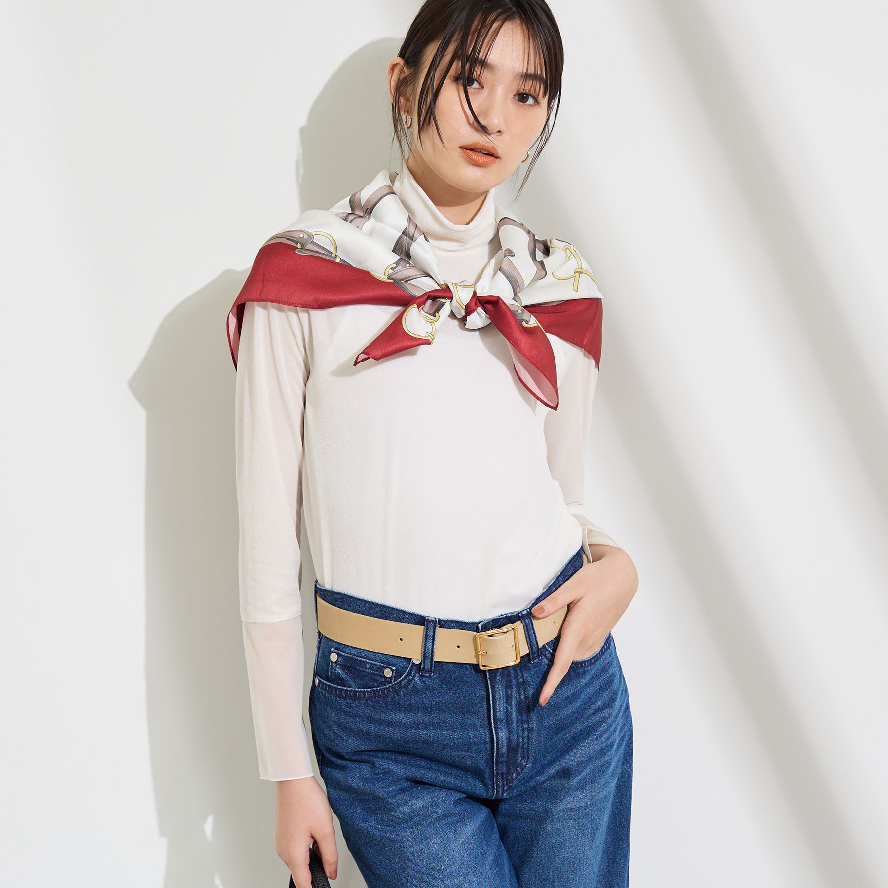 INDIVI「【レイヤード／袖口シアー／日本製】ベロアジャージトップス」|Tシャツ・カットソー|アイボリー(004)
