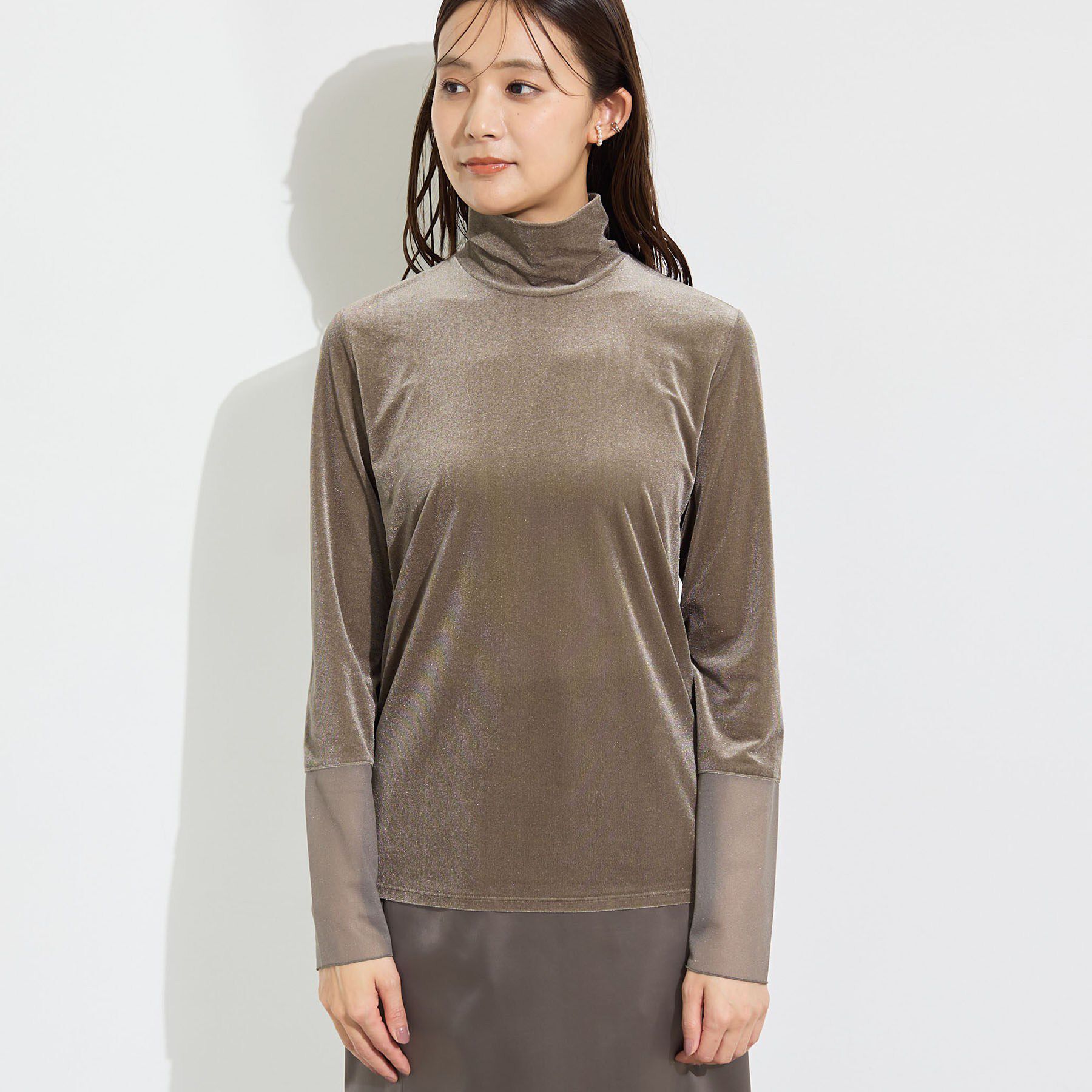 INDIVI「【レイヤード／袖口シアー／日本製】ベロアジャージトップス」|Tシャツ・カットソー|