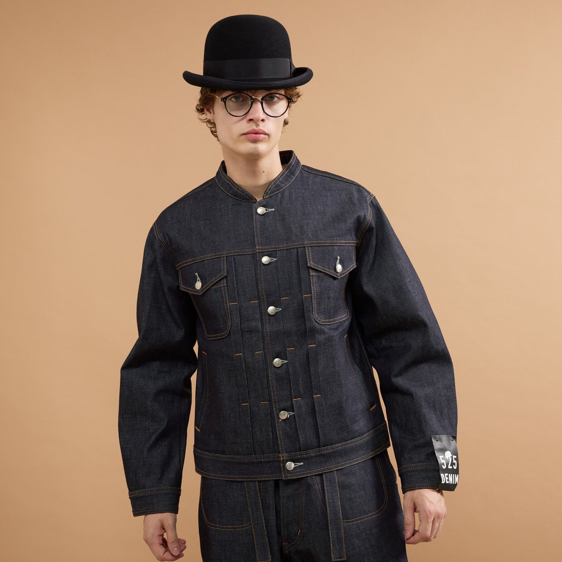 40CARATS&525「【525DENIM】14ozデニム ノーカラーGジャン」|ブルゾン・スタジャン|ネイビー(094)