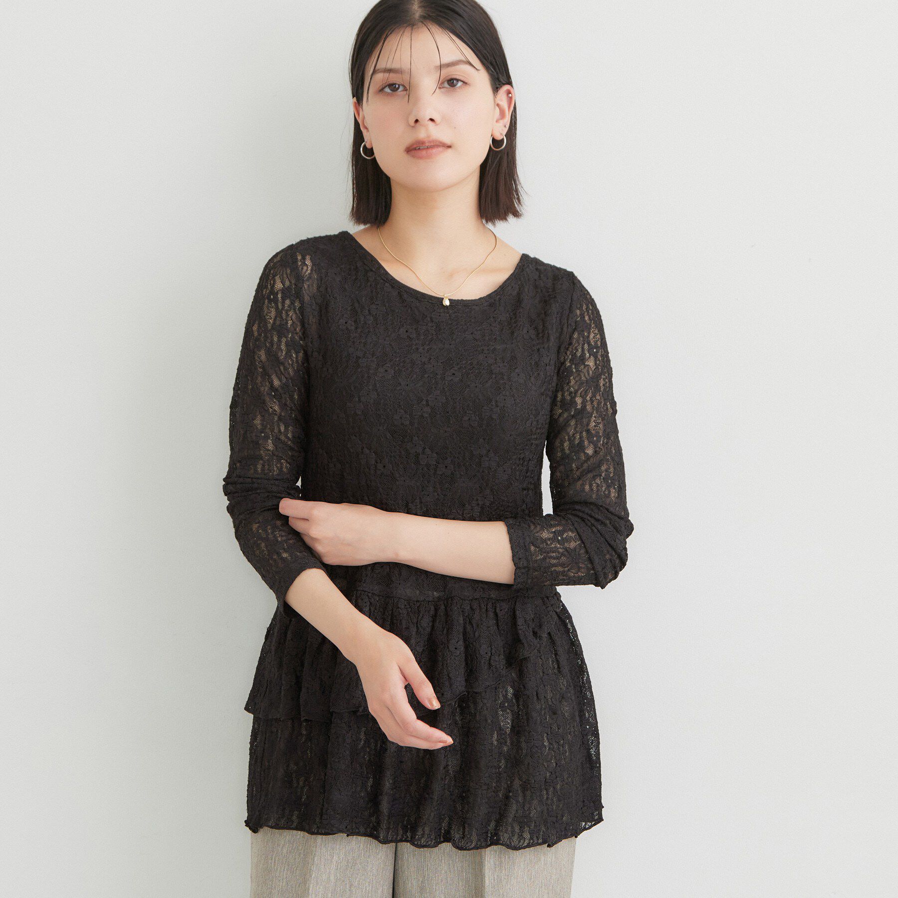 THE SHOP TK「レースローウエストペプラムトップス」|Tシャツ・カットソー|