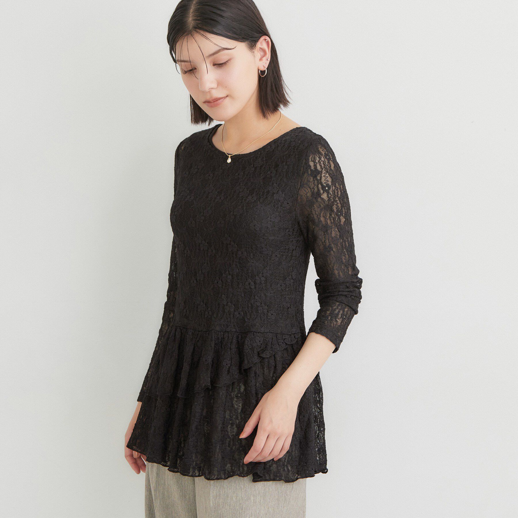 THE SHOP TK「レースローウエストペプラムトップス」|Tシャツ・カットソー|