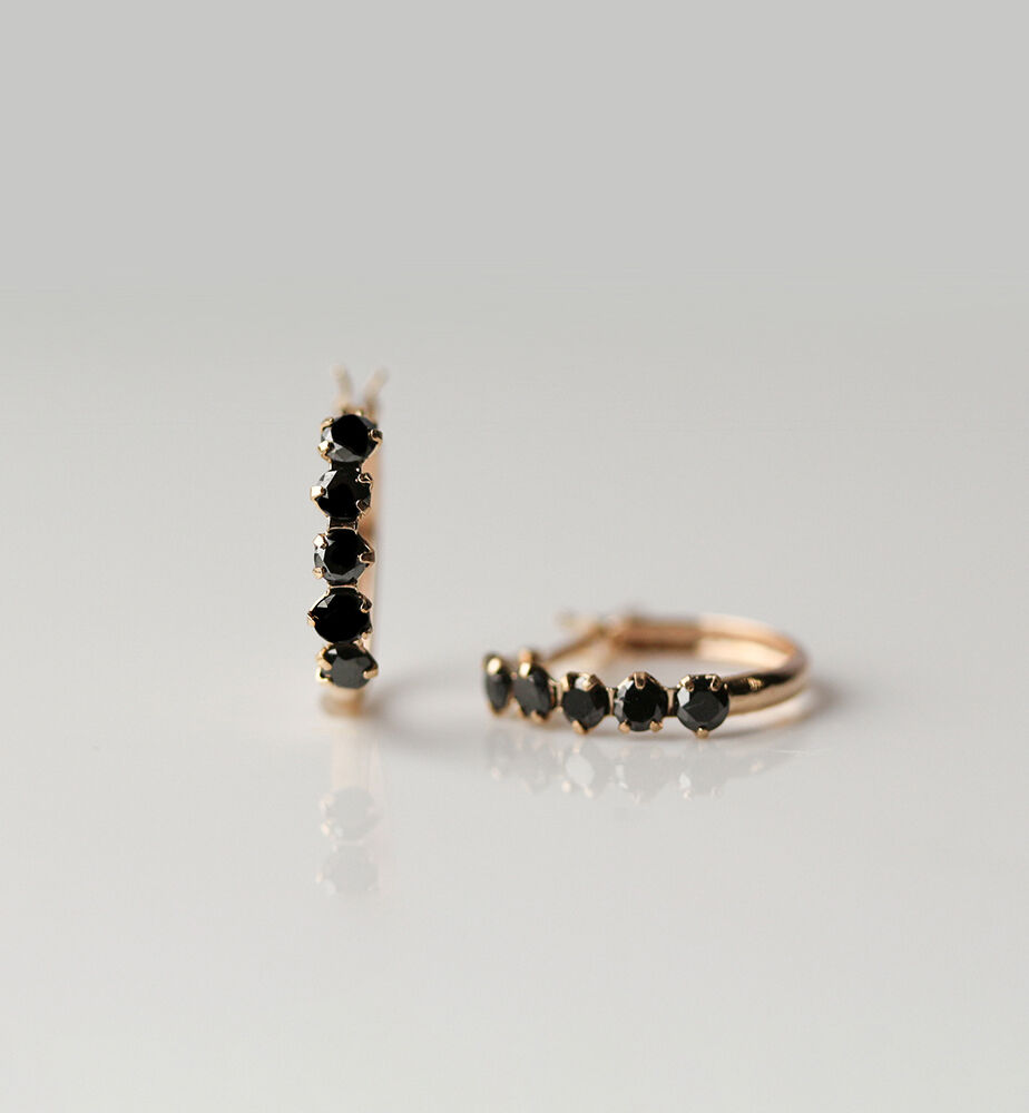  「ブラックダイヤモンド スナップ フープ ピアス  | K10YG」|ピアス|