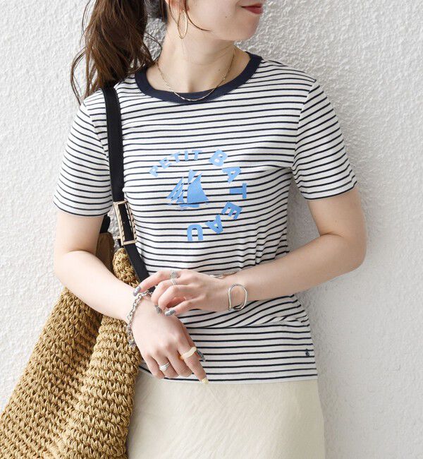 SHIPS any「【SHIPS any別注】PETIT BATEAU: ロゴ プリント コンパクト ボーダー TEE 26SS」|Tシャツ・カットソー|