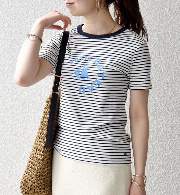 SHIPS any「【SHIPS any別注】PETIT BATEAU: ロゴ プリント コンパクト ボーダー TEE 26SS」|Tシャツ・カットソー|