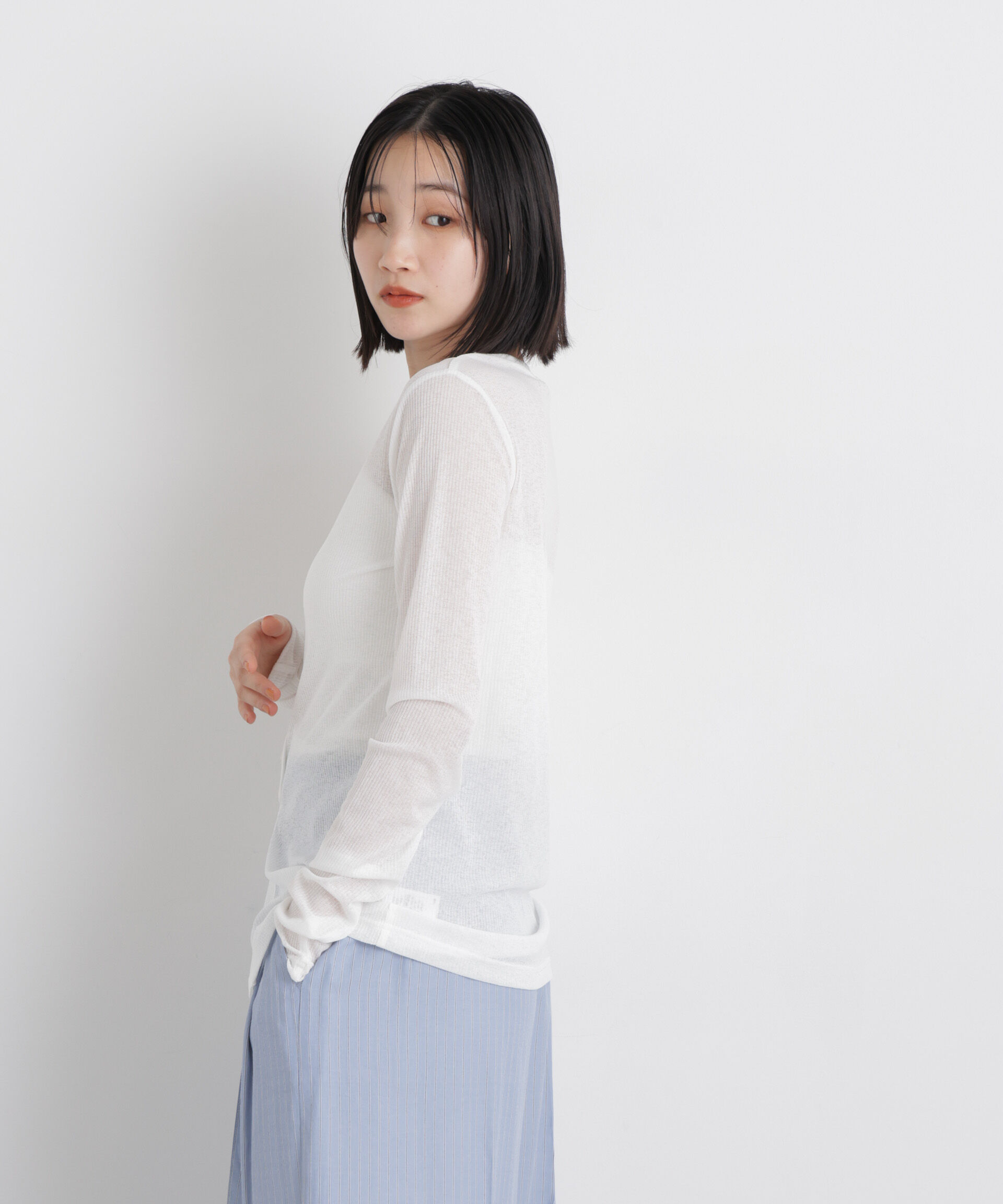 NANO universe「シアーリブカットソー多ボタンデザイントップス」|Tシャツ・カットソー|