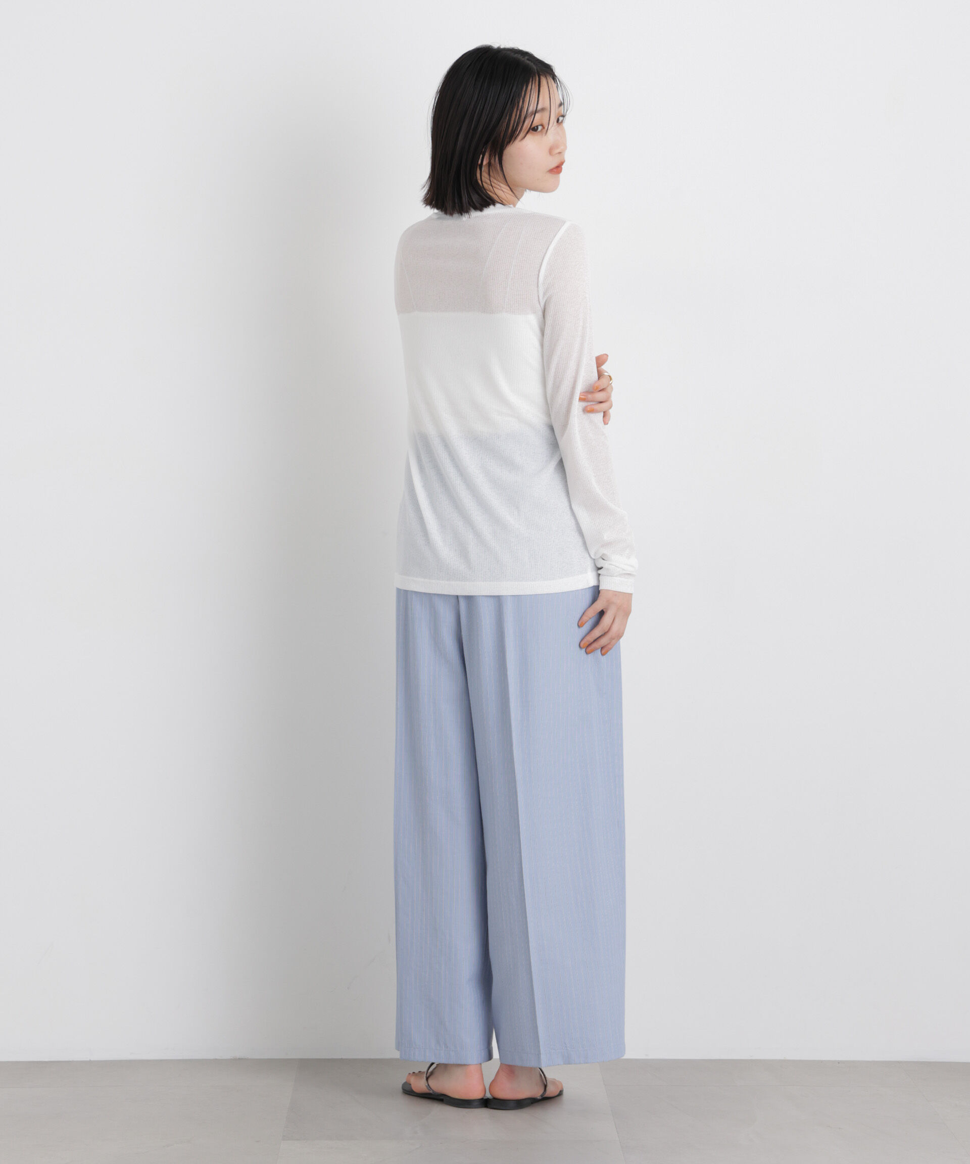 NANO universe「シアーリブカットソー多ボタンデザイントップス」|Tシャツ・カットソー|
