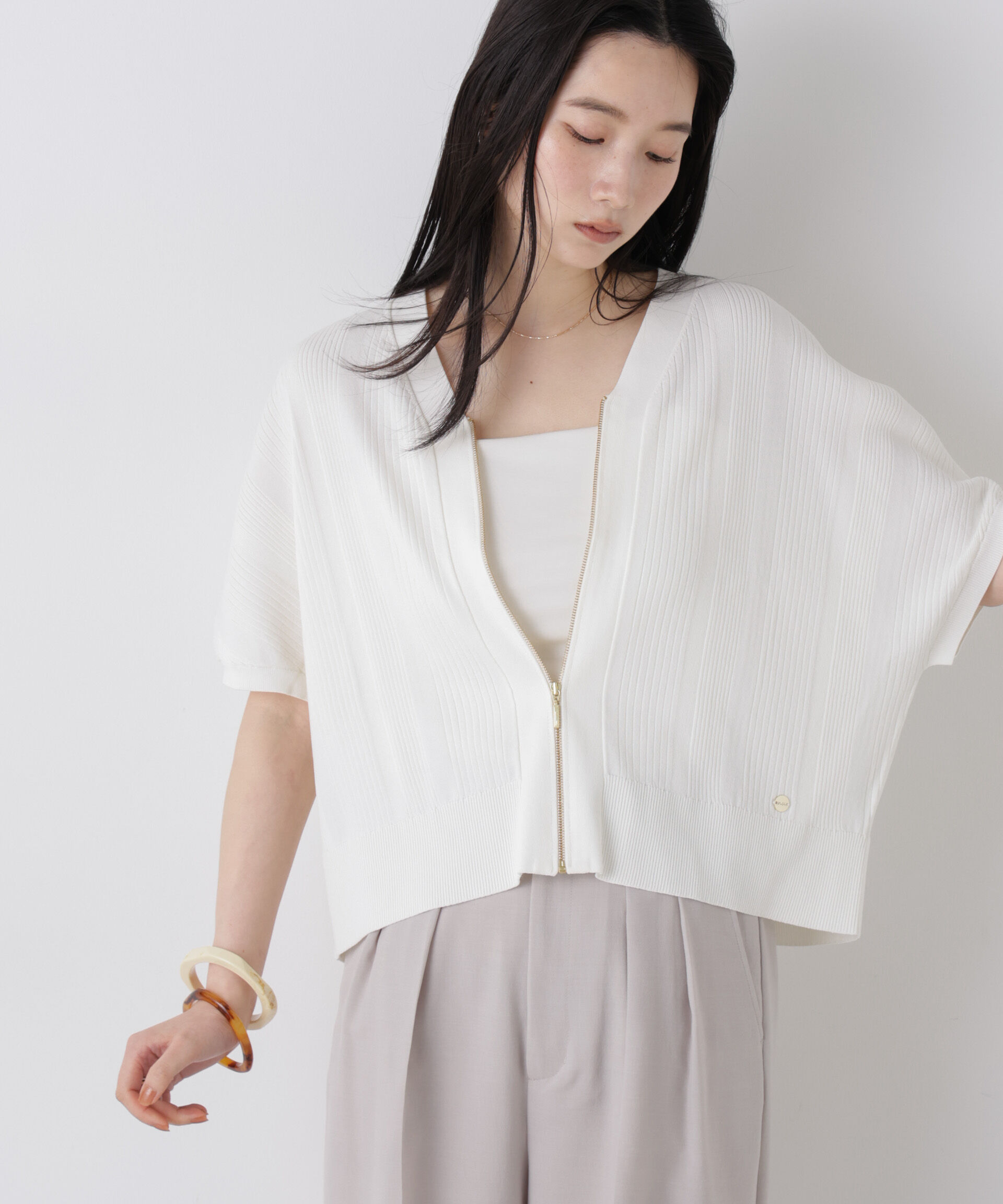 NANO universe「SUMMER VEIL KNIT ジップカーディガン」|ニット・セーター|