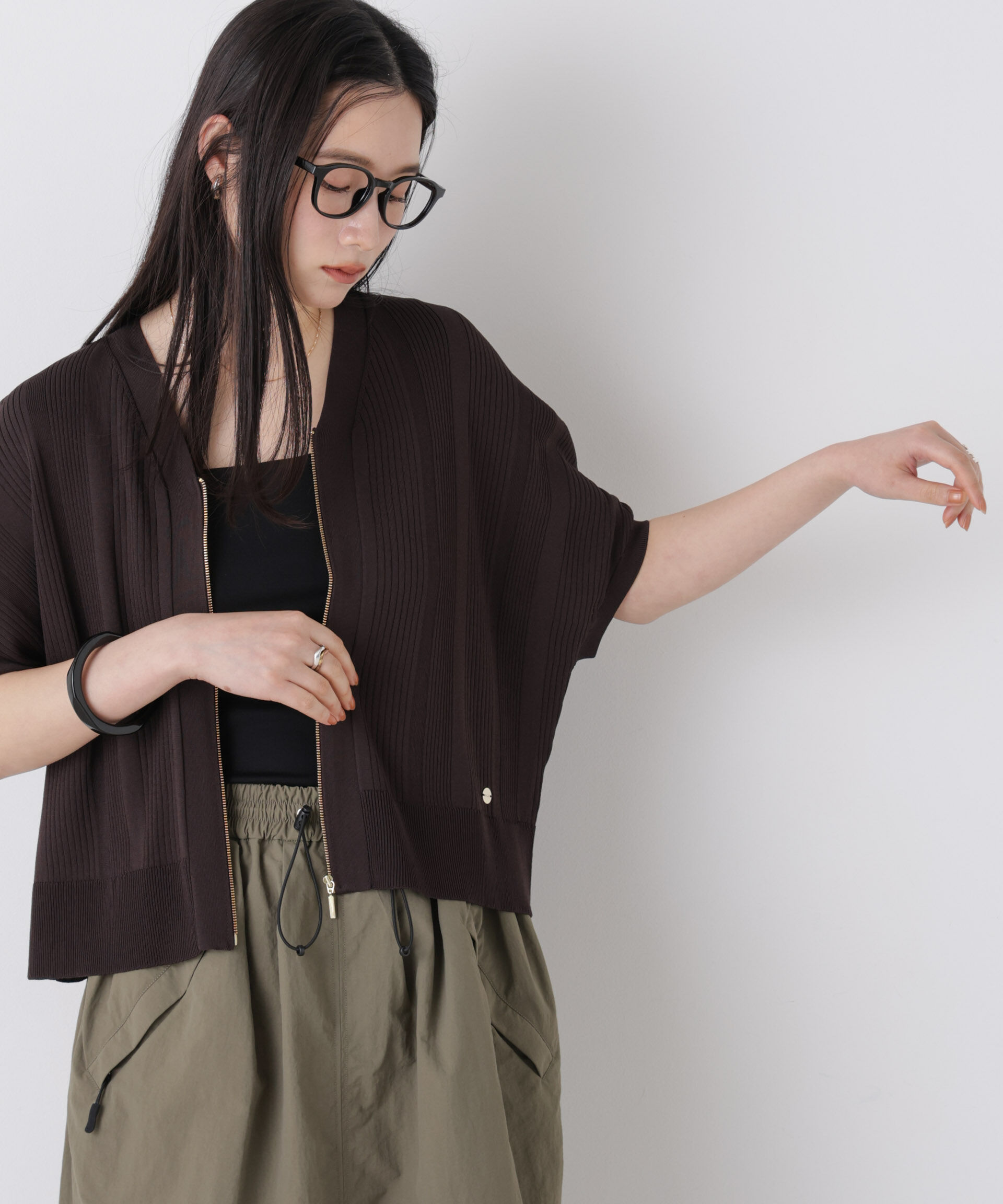 NANO universe「SUMMER VEIL KNIT ジップカーディガン」|ニット・セーター|
