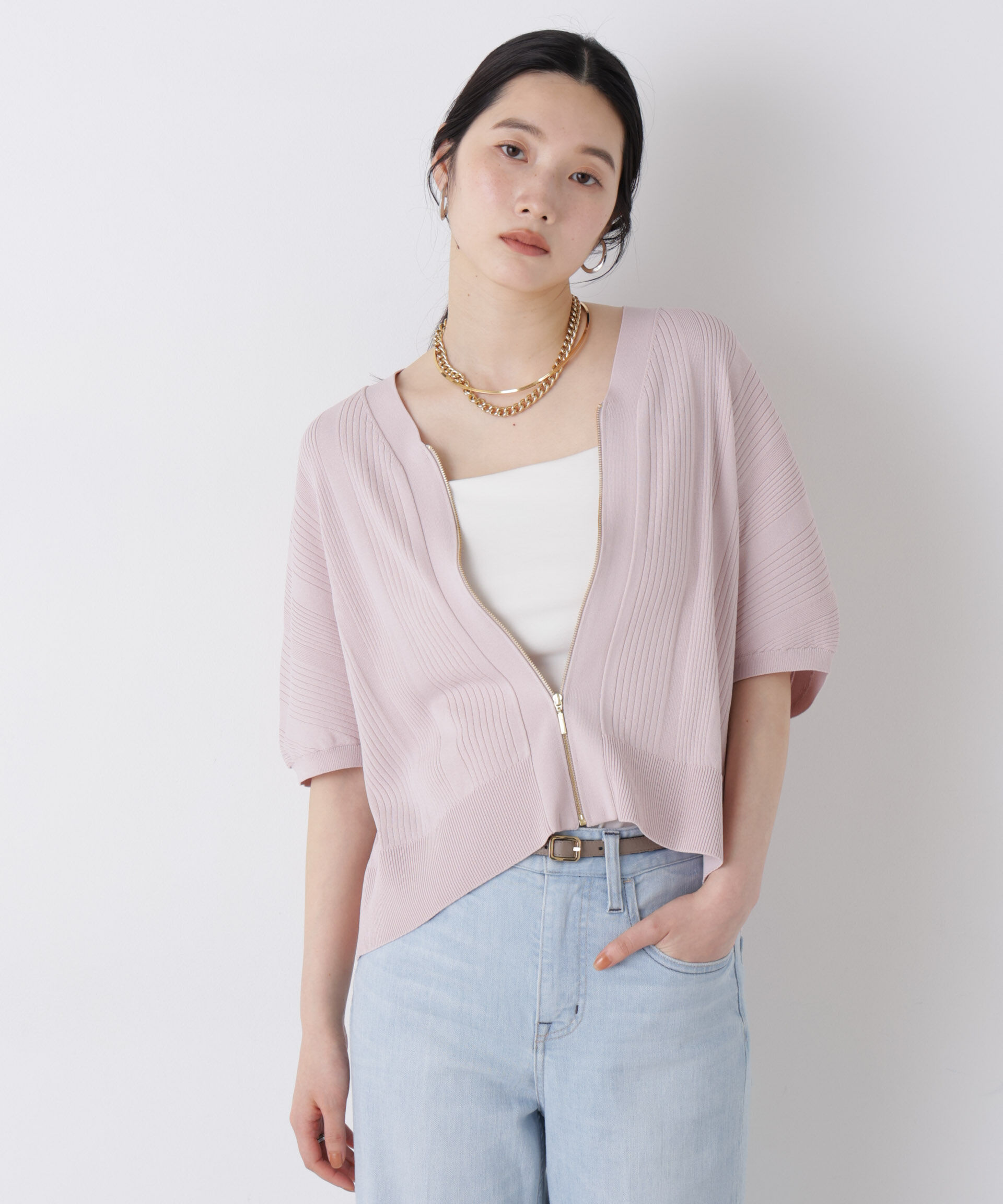 NANO universe「SUMMER VEIL KNIT ジップカーディガン」|ニット・セーター|