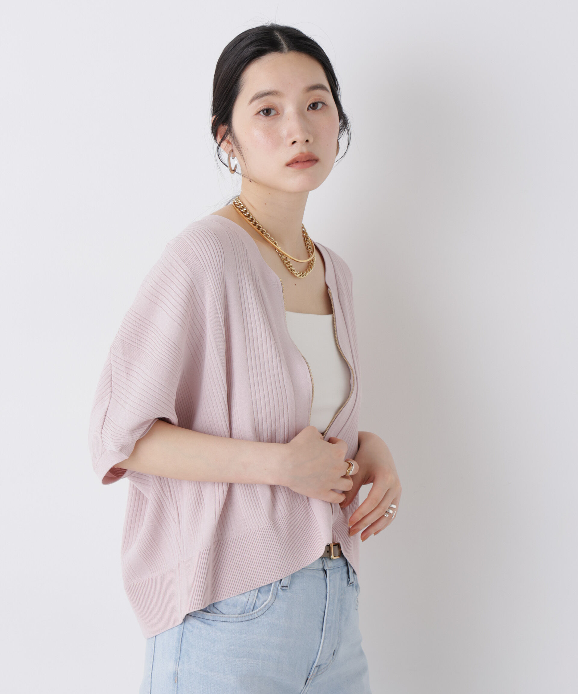 NANO universe「SUMMER VEIL KNIT ジップカーディガン」|ニット・セーター|