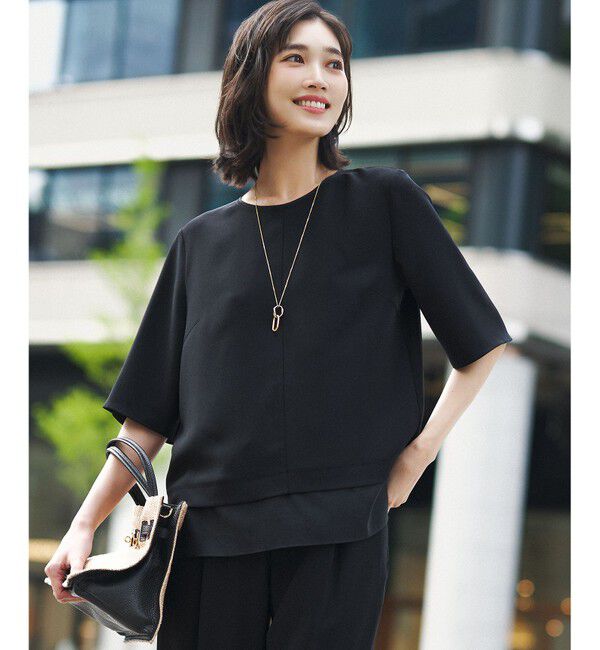 23区「【VERY・Oggi掲載】ストレッチジョーゼット シアーコンビ カットソー」|Tシャツ・カットソー|ブラック系